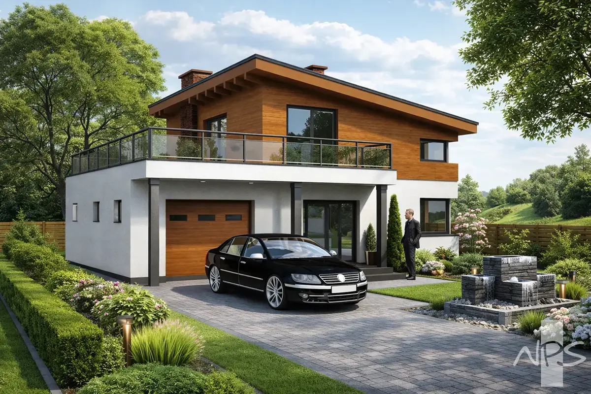 Projekt domu jednorodzinnego o pow. 116 m²: Piętrowy, 2 Sypialnie, 2 Łazienki, Garaż