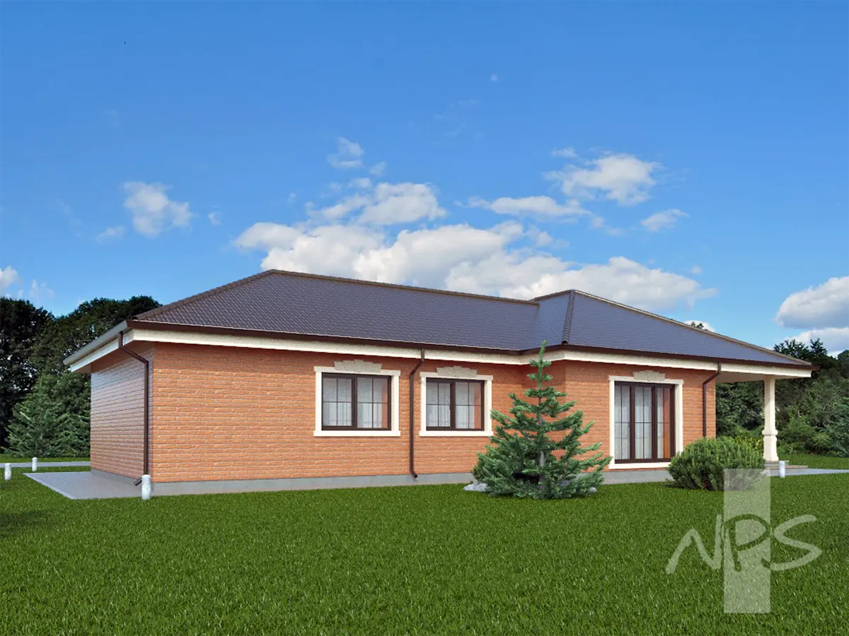 Projekt domu jednorodzinnego o pow. 143 m²: Parterowy, 3 Sypialnie, 2 Łazienki, Otwarta kuchnia