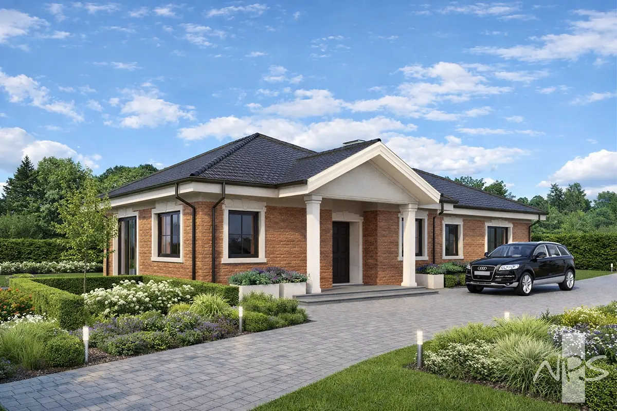 Projekt domu jednorodzinnego o pow. 143 m²: Parterowy, 3 Sypialnie, 2 Łazienki, Otwarta kuchnia