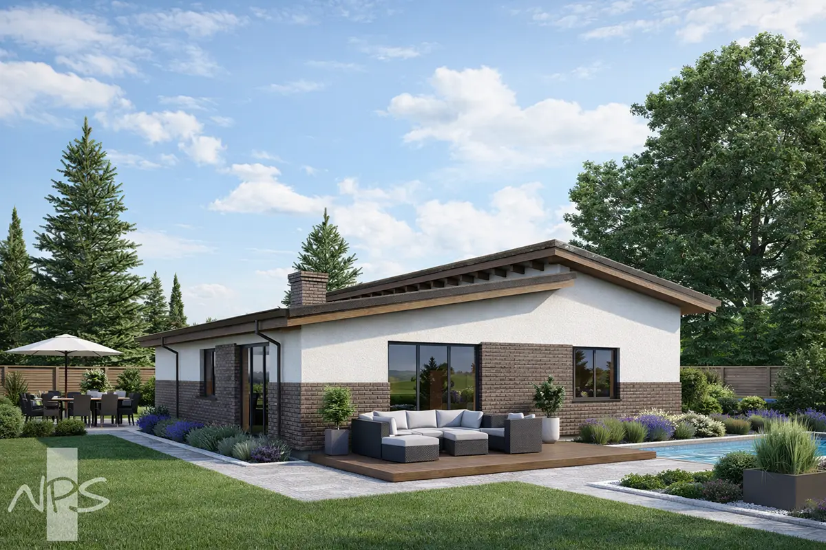 Projekt domu jednorodzinnego o pow. 157 m²: Parterowy, 3 Sypialnie, 1 Łazienki, Garaż