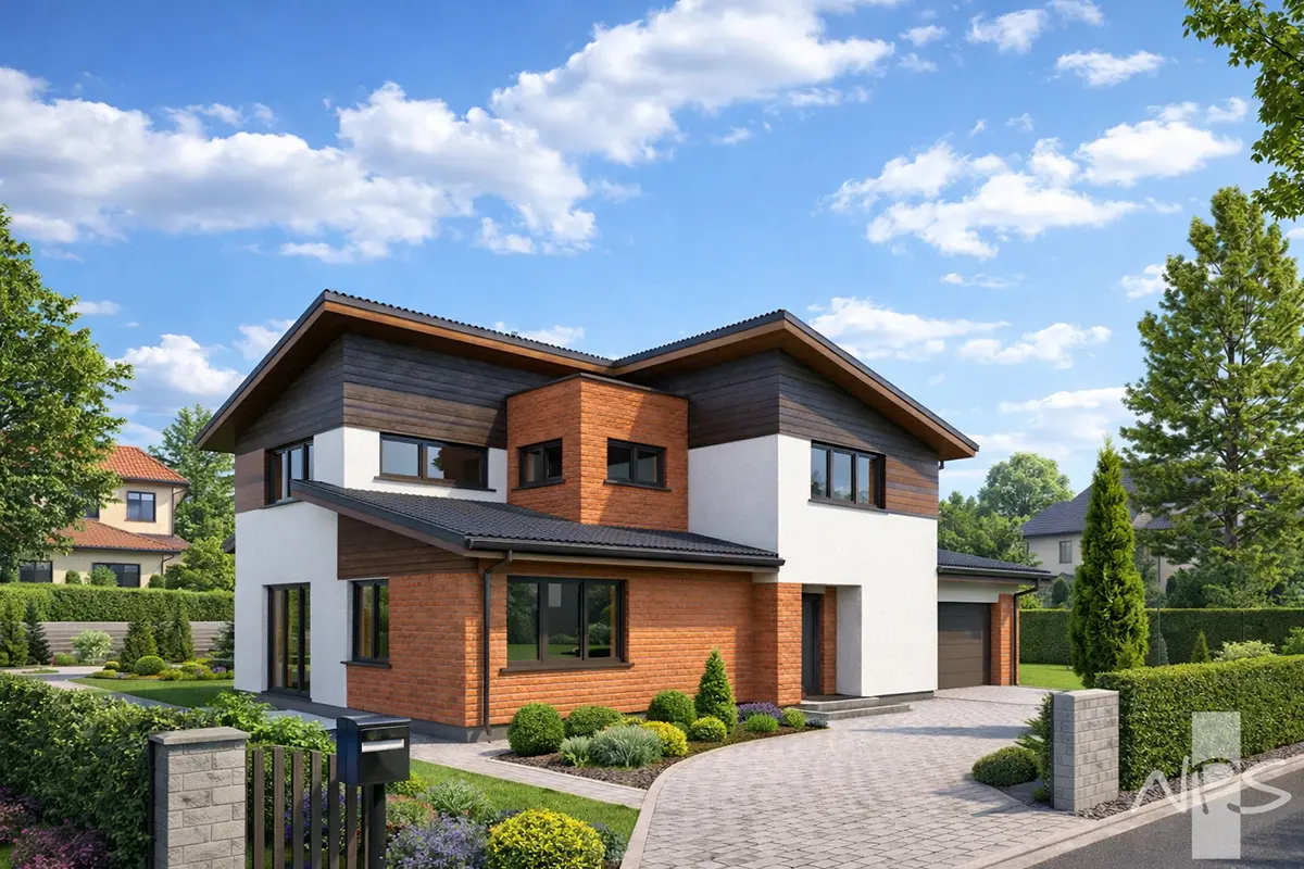 Projekt domu jednorodzinnego o pow. 194 m²: Piętrowy, 3 Sypialnie, Gabinet, 2 Łazienki, Garaż