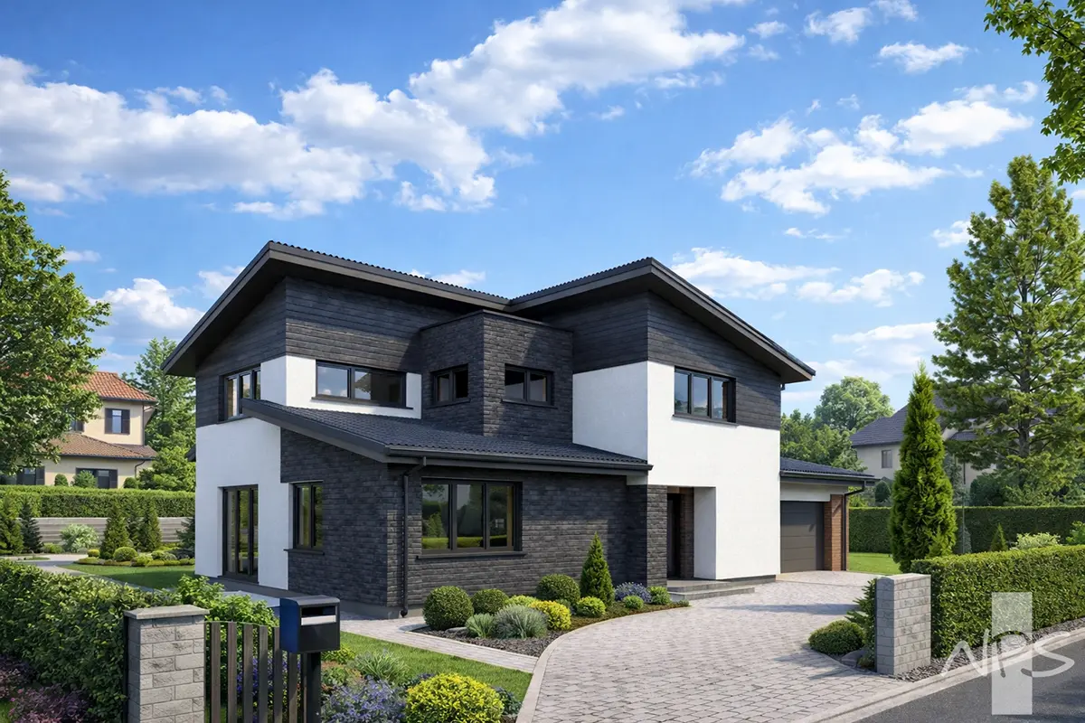 Projekt domu jednorodzinnego o pow. 194 m²: Piętrowy, 3 Sypialnie, Gabinet, 2 Łazienki, Garaż