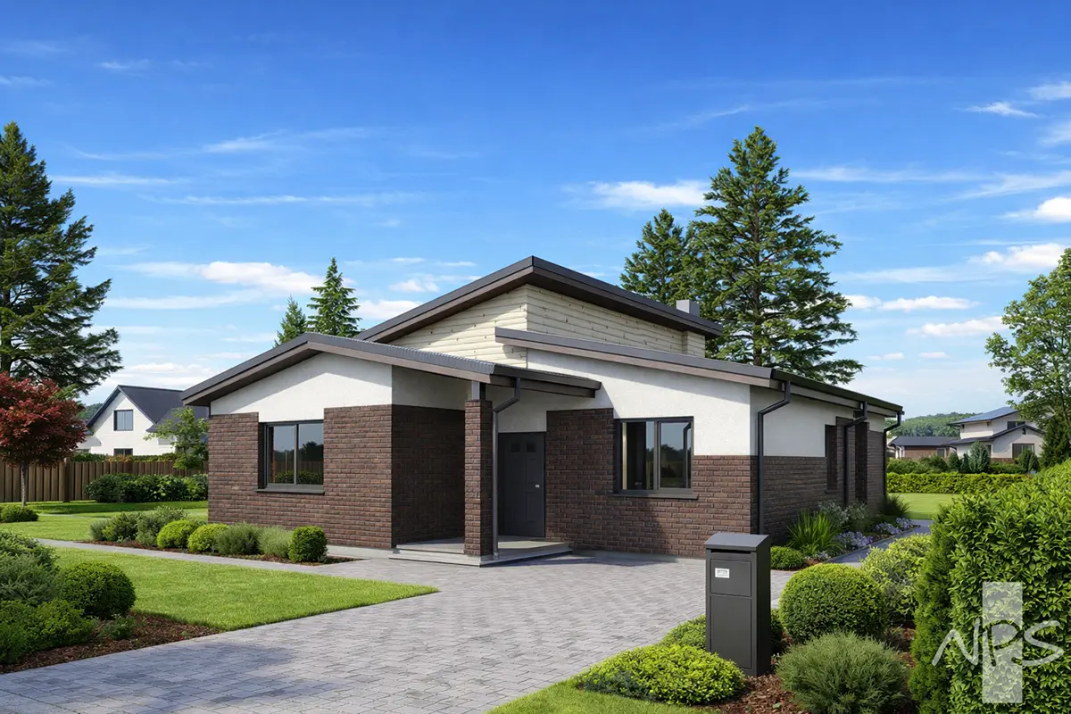 Projekt domu jednorodzinnego o pow. 143 m²: Parterowy, 3 Sypialnie, 2 Łazienki, Otwarta kuchnia