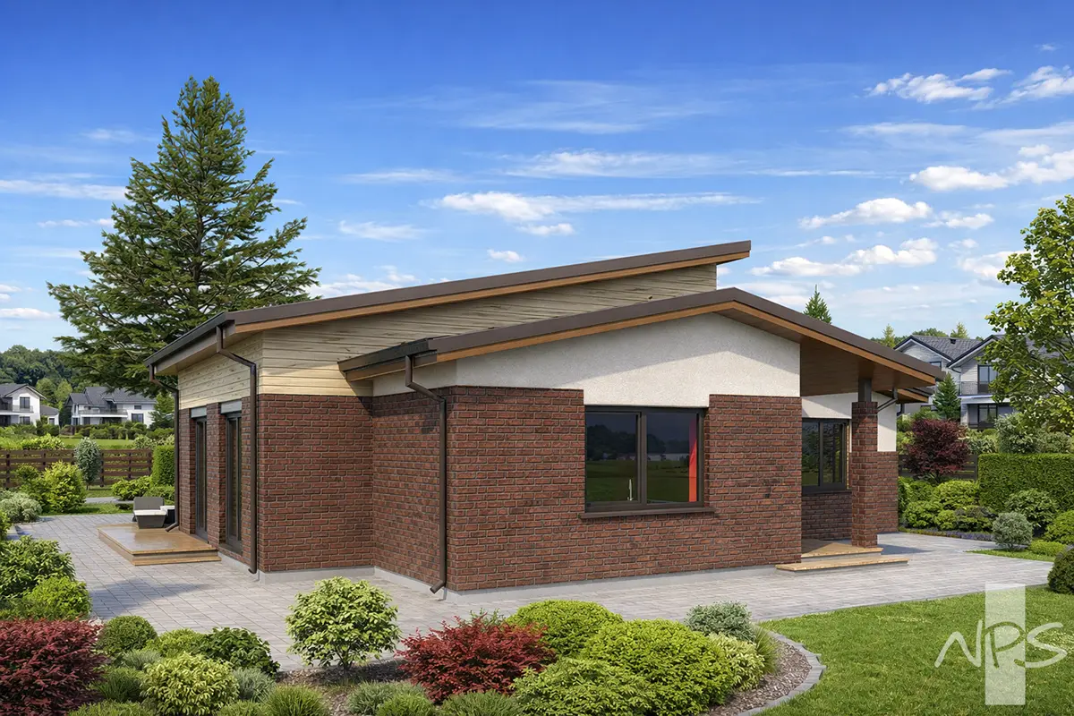 Projekt domu jednorodzinnego o pow. 143 m²: Parterowy, 3 Sypialnie, 2 Łazienki, Otwarta kuchnia