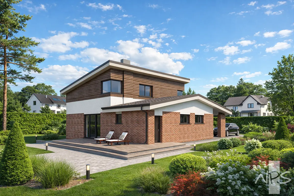 Projekt domu jednorodzinnego o pow. 157 m²: Piętrowy, 3 Sypialnie, 2 Łazienki, Otwarta kuchnia, Garaż