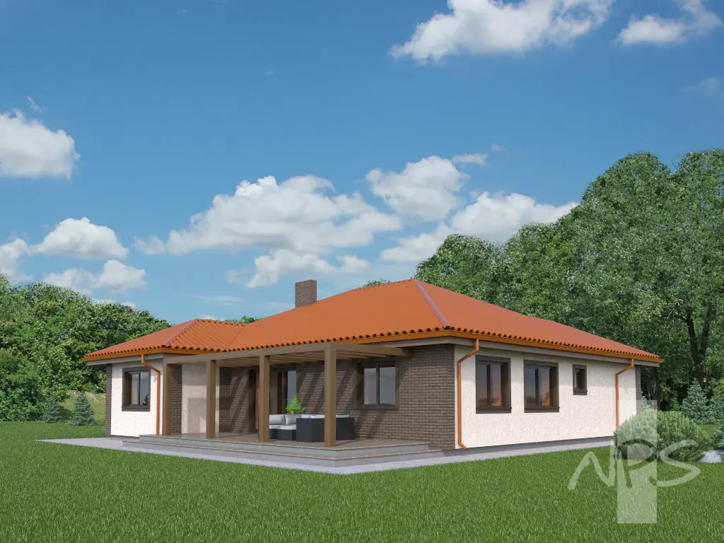 Projekt domu jednorodzinnego o pow. 161 m²: Parterowy, 3 Sypialnie, Gabinet, 2 Łazienki, Garaż