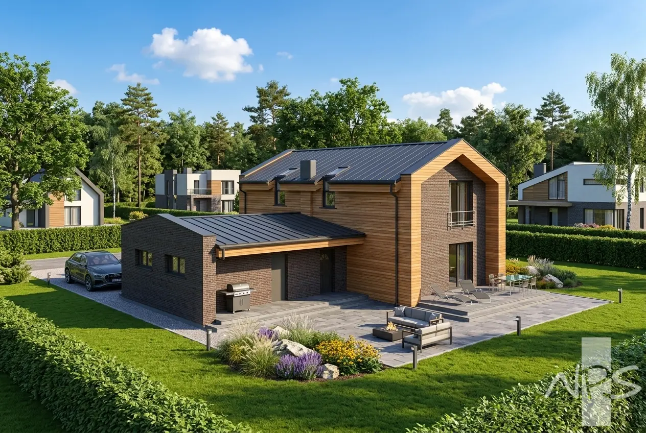 Projekt domu jednorodzinnego o pow. 183 m²: Parterowy z poddaszem użytkowym, 2 Sypialnie, 2 Łazienki, Otwarta kuchnia, Garaż