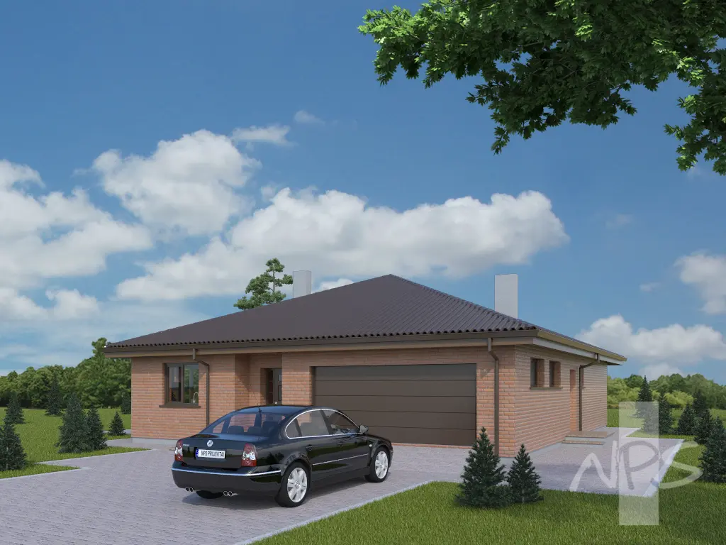 Projekt domu jednorodzinnego o pow. 168 m²: Parterowy, 3 Sypialnie, 1 Łazienki, Garaż