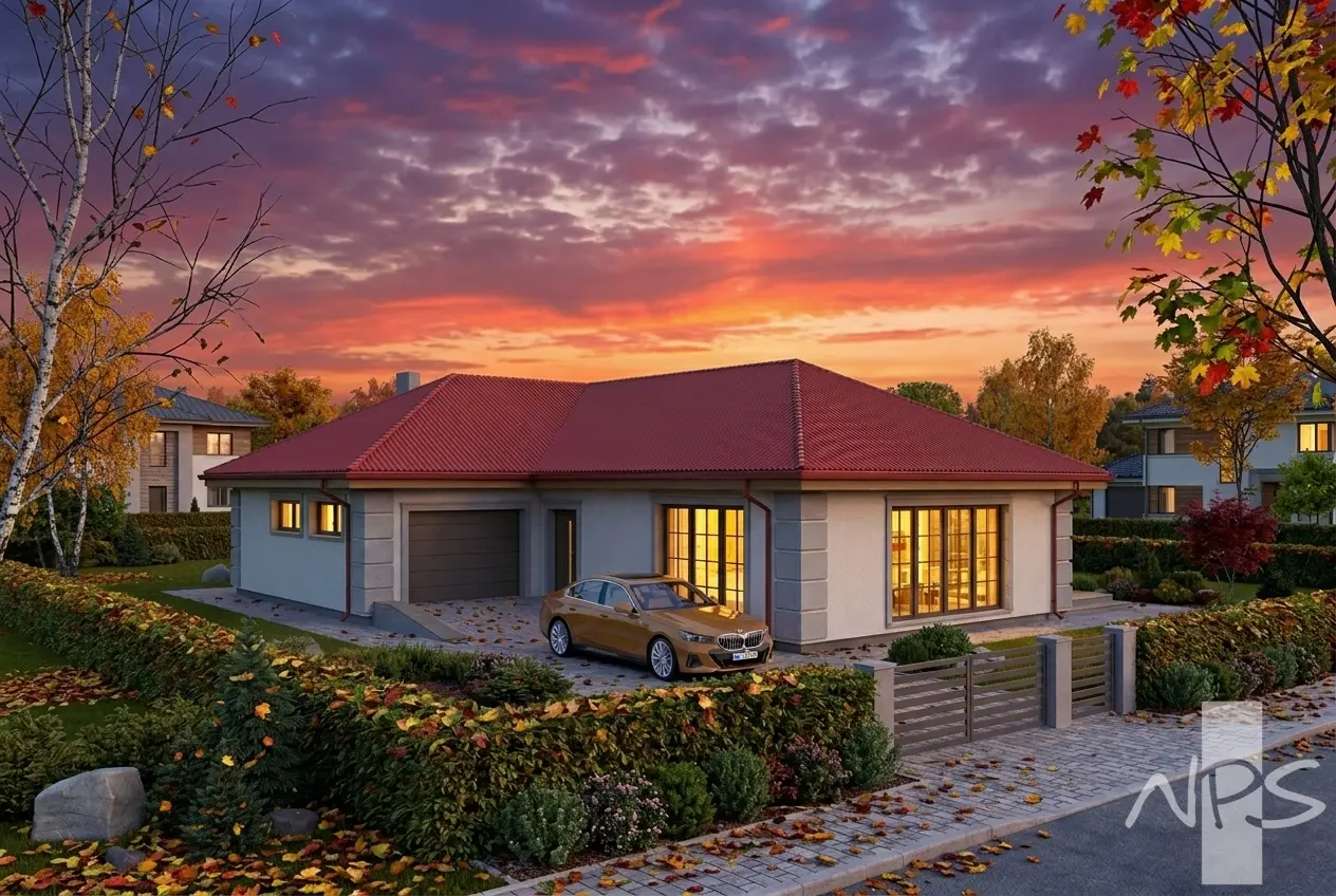 Projekt domu jednorodzinnego o pow. 163 m²: Parterowy, 3 Sypialnie, 2 Łazienki, Garaż