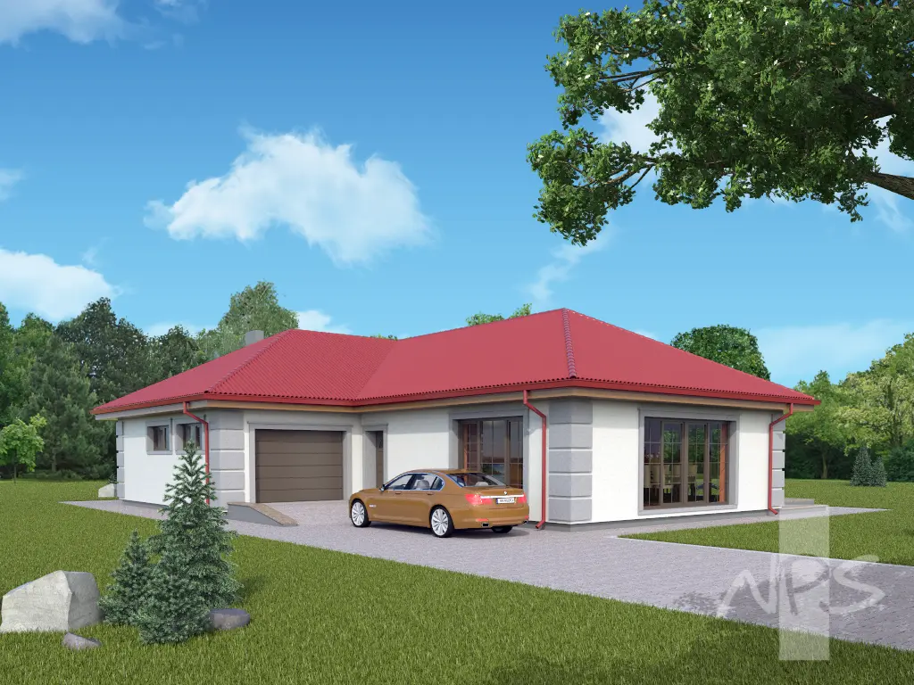 Projekt domu jednorodzinnego o pow. 163 m²: Parterowy, 3 Sypialnie, 2 Łazienki, Garaż