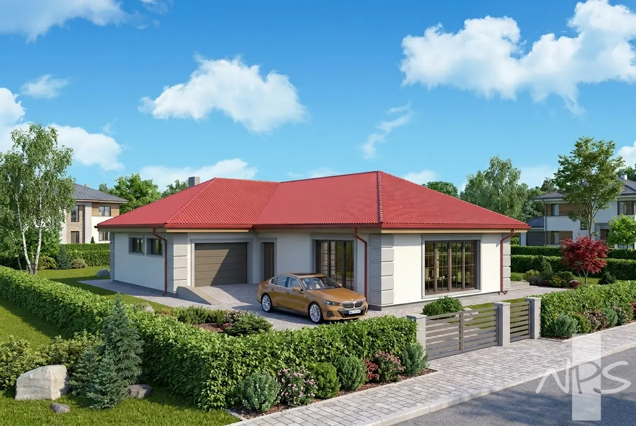 Projekt domu jednorodzinnego o pow. 163 m²: Parterowy, 3 Sypialnie, 2 Łazienki, Garaż