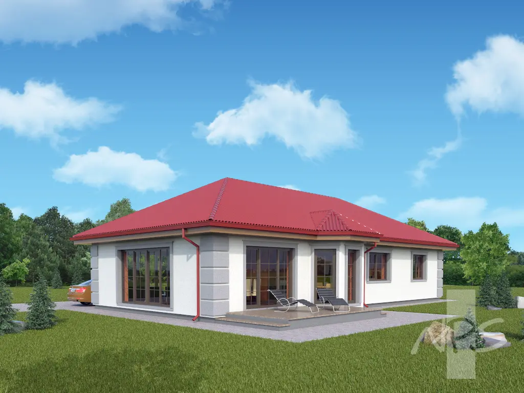 Projekt domu jednorodzinnego o pow. 163 m²: Parterowy, 3 Sypialnie, 2 Łazienki, Garaż