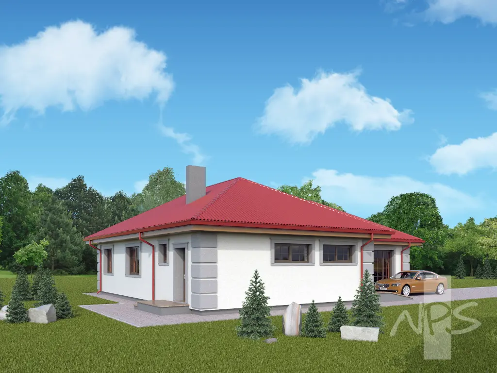 Projekt domu jednorodzinnego o pow. 163 m²: Parterowy, 3 Sypialnie, 2 Łazienki, Garaż