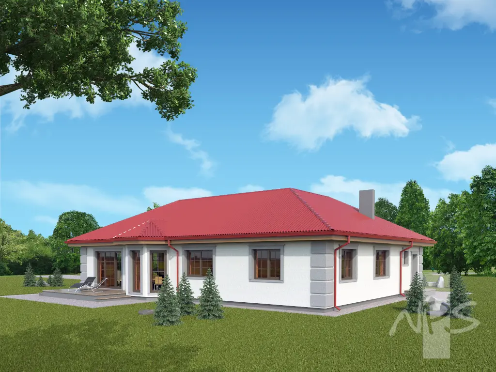 Projekt domu jednorodzinnego o pow. 163 m²: Parterowy, 3 Sypialnie, 2 Łazienki, Garaż