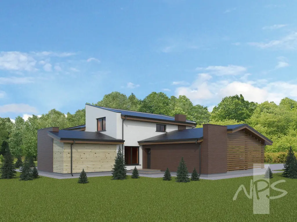 Projekt domu jednorodzinnego o pow. 215 m²: Piętrowy, 2 Sypialnie, Gabinet, 3 Łazienki, Otwarta kuchnia, Garaż