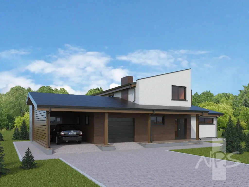 Projekt domu jednorodzinnego o pow. 215 m²: Piętrowy, 2 Sypialnie, Gabinet, 3 Łazienki, Otwarta kuchnia, Garaż