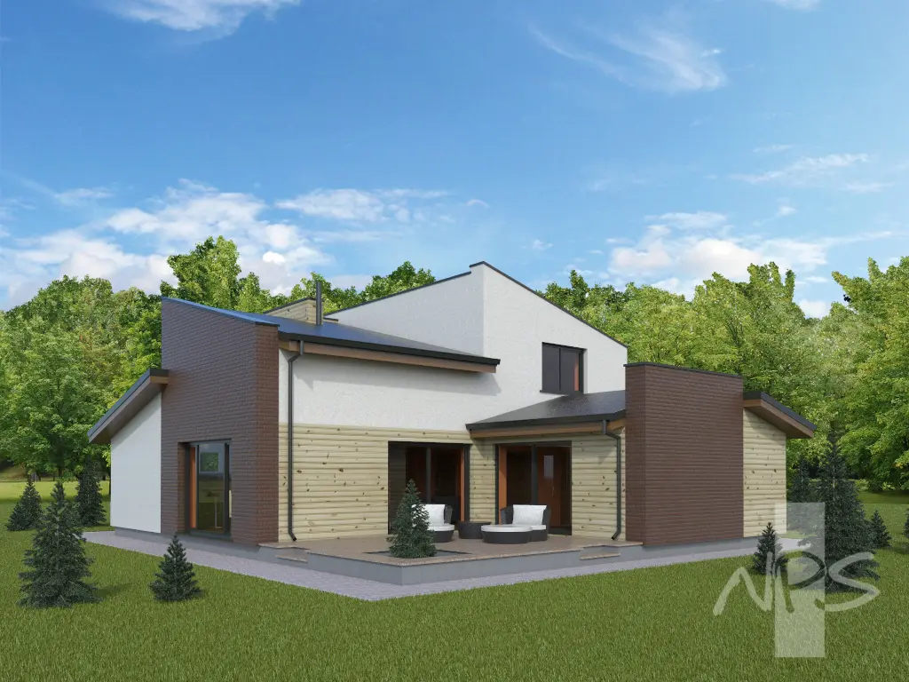 Projekt domu jednorodzinnego o pow. 215 m²: Piętrowy, 2 Sypialnie, Gabinet, 3 Łazienki, Otwarta kuchnia, Garaż