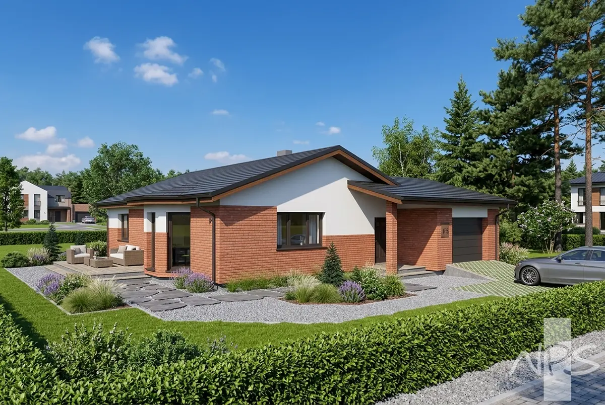 Projekt domu jednorodzinnego o pow. 146 m²: Parterowy, 3 Sypialnie, 2 Łazienki, Otwarta kuchnia, Garaż