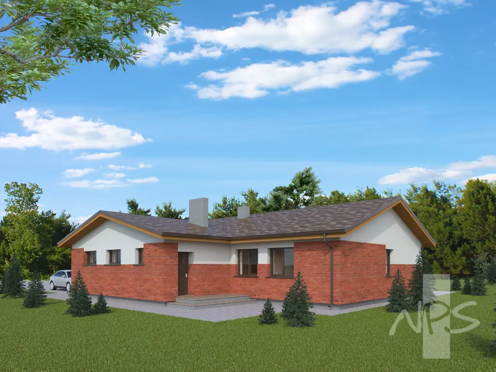 Projekt domu jednorodzinnego o pow. 146 m²: Parterowy, 3 Sypialnie, 2 Łazienki, Otwarta kuchnia, Garaż
