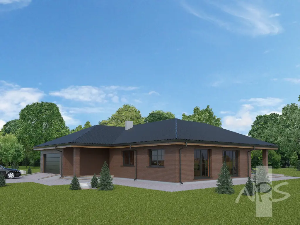 Projekt domu jednorodzinnego o pow. 191 m²: Parterowy, 3 Sypialnie, Gabinet, 2 Łazienki, Garaż