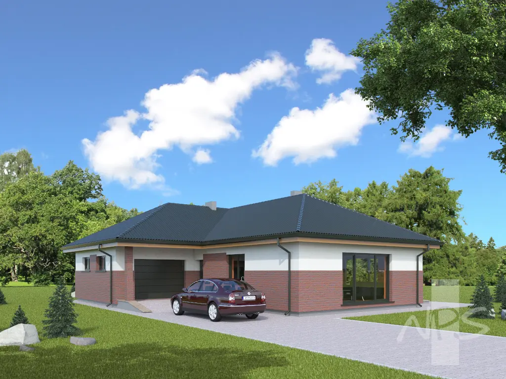 Projekt domu jednorodzinnego o pow. 135 m²: Parterowy, 3 Sypialnie, 1 Łazienki, Wiata