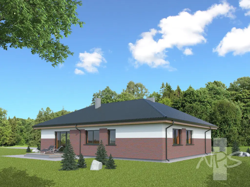 Projekt domu jednorodzinnego o pow. 135 m²: Parterowy, 3 Sypialnie, 1 Łazienki, Wiata