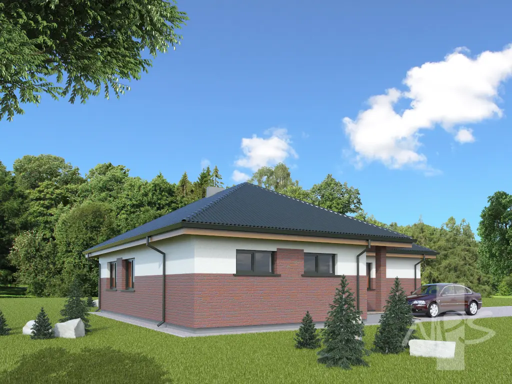 Projekt domu jednorodzinnego o pow. 135 m²: Parterowy, 3 Sypialnie, 1 Łazienki, Wiata