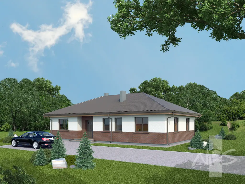 Projekt domu jednorodzinnego o pow. 126 m²: Parterowy, 3 Sypialnie, 2 Łazienki, Otwarta kuchnia