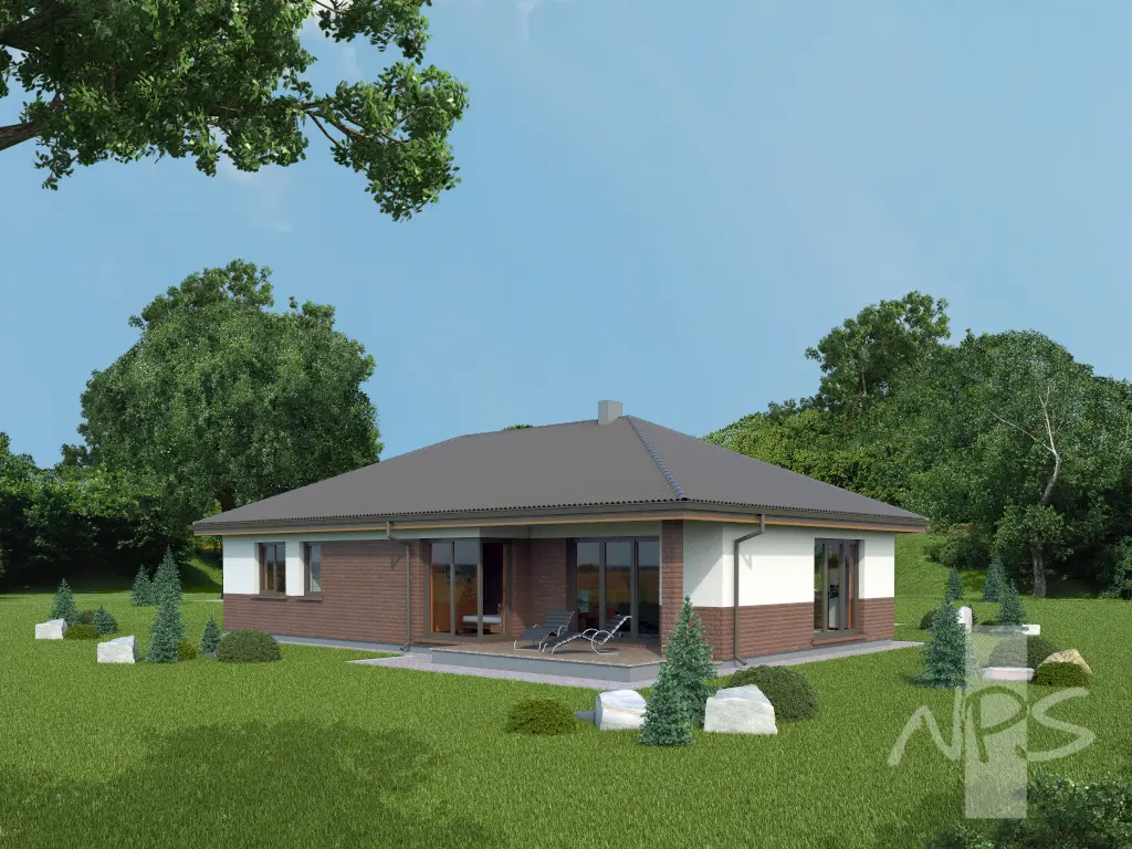 Projekt domu jednorodzinnego o pow. 126 m²: Parterowy, 3 Sypialnie, 2 Łazienki, Otwarta kuchnia