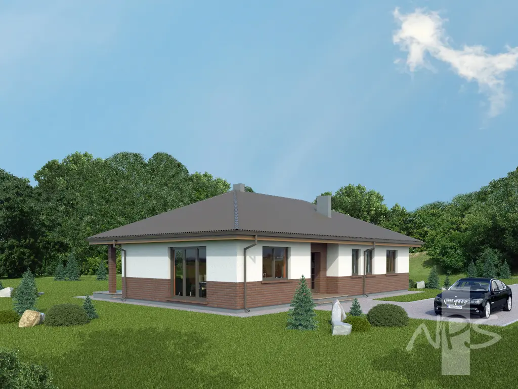 Projekt domu jednorodzinnego o pow. 126 m²: Parterowy, 3 Sypialnie, 2 Łazienki, Otwarta kuchnia