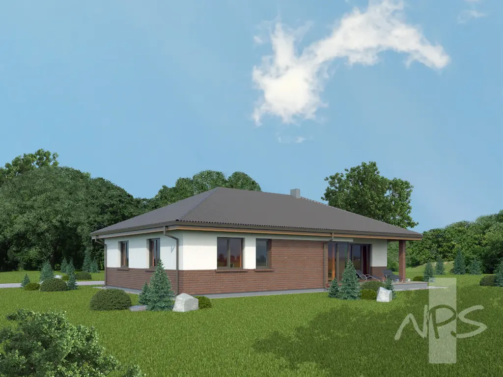 Projekt domu jednorodzinnego o pow. 126 m²: Parterowy, 3 Sypialnie, 2 Łazienki, Otwarta kuchnia