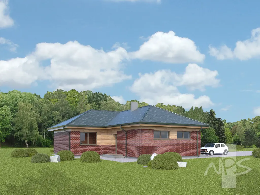 Projekt domu jednorodzinnego o pow. 133 m²: Parterowy, 3 Sypialnie, 1 Łazienki, Otwarta kuchnia, Garaż