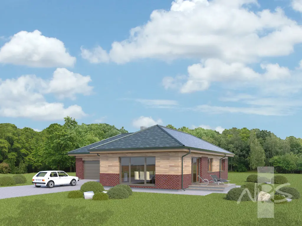 Projekt domu jednorodzinnego o pow. 133 m²: Parterowy, 3 Sypialnie, 1 Łazienki, Otwarta kuchnia, Garaż