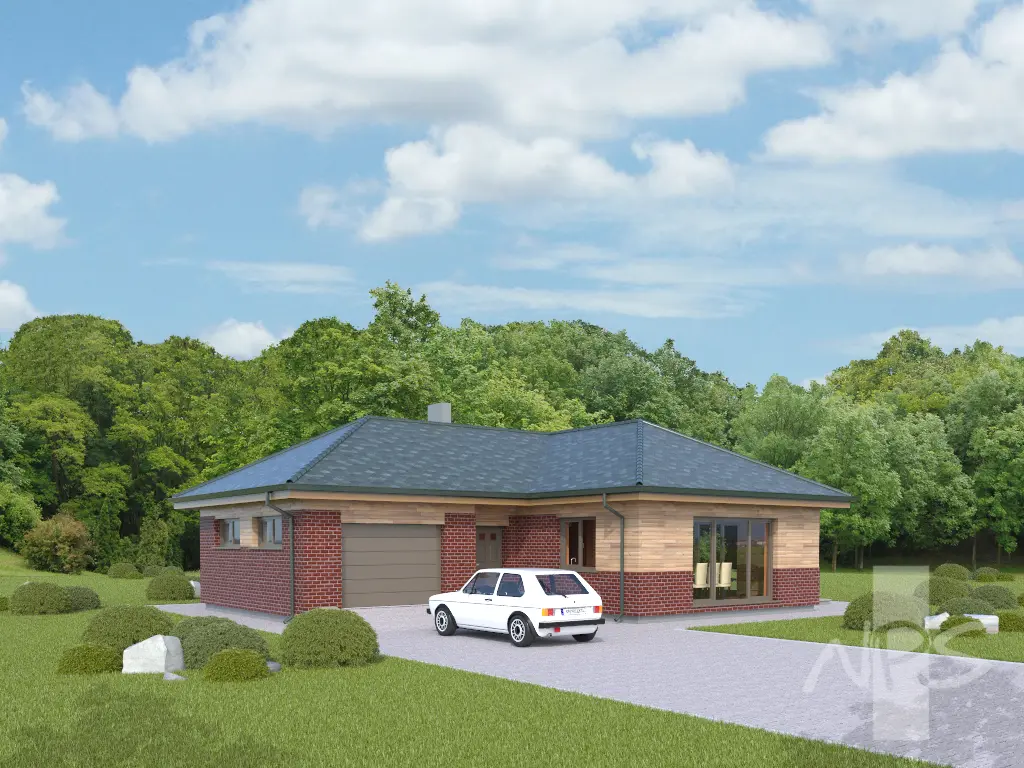 Projekt domu jednorodzinnego o pow. 133 m²: Parterowy, 3 Sypialnie, 1 Łazienki, Otwarta kuchnia, Garaż