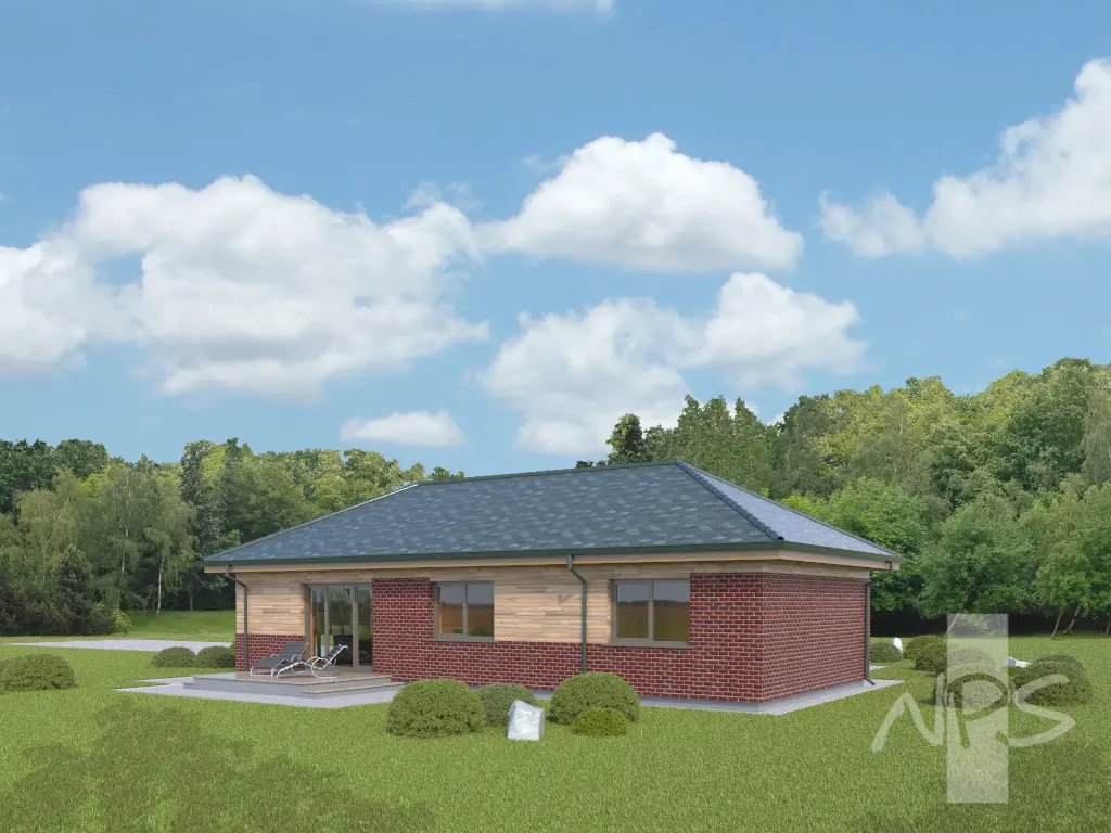 Projekt domu jednorodzinnego o pow. 133 m²: Parterowy, 3 Sypialnie, 1 Łazienki, Otwarta kuchnia, Garaż