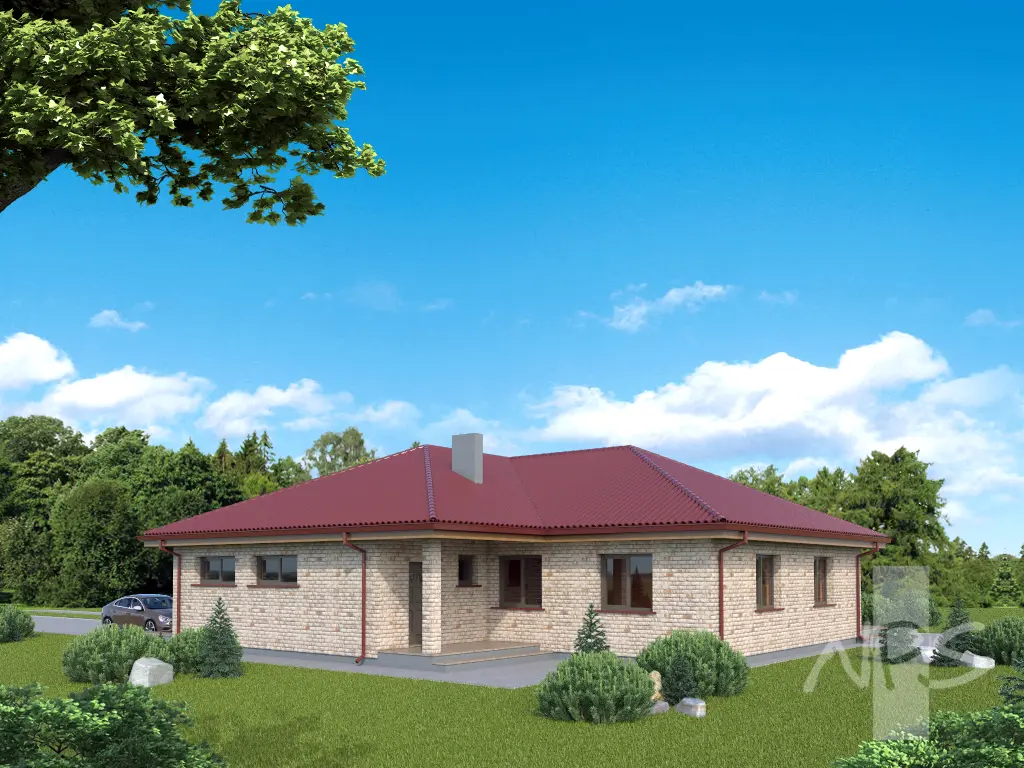 Projekt domu jednorodzinnego o pow. 213 m²: Parterowy, 2 Sypialnie, Gabinet, 2 Łazienki, Garaż