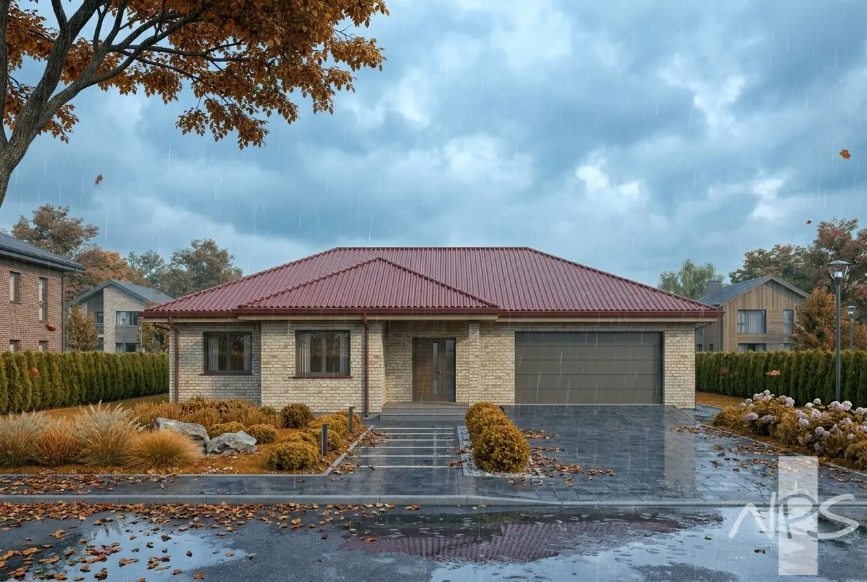 Projekt domu jednorodzinnego o pow. 213 m²: Parterowy, 2 Sypialnie, Gabinet, 2 Łazienki, Garaż