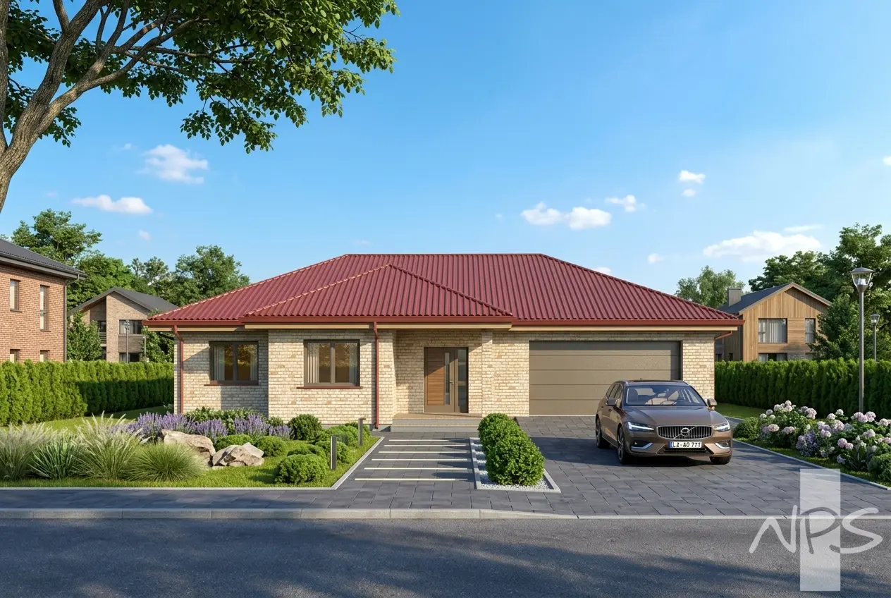 Projekt domu jednorodzinnego o pow. 213 m²: Parterowy, 2 Sypialnie, Gabinet, 2 Łazienki, Garaż