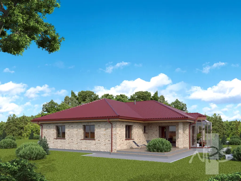 Projekt domu jednorodzinnego o pow. 213 m²: Parterowy, 2 Sypialnie, Gabinet, 2 Łazienki, Garaż