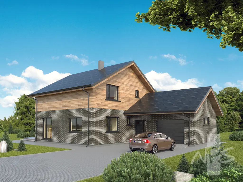 Projekt domu jednorodzinnego o pow. 195 m²: Parterowy z poddaszem użytkowym, 3 Sypialnie, Gabinet, 2 Łazienki, Otwarta kuchnia, Garaż