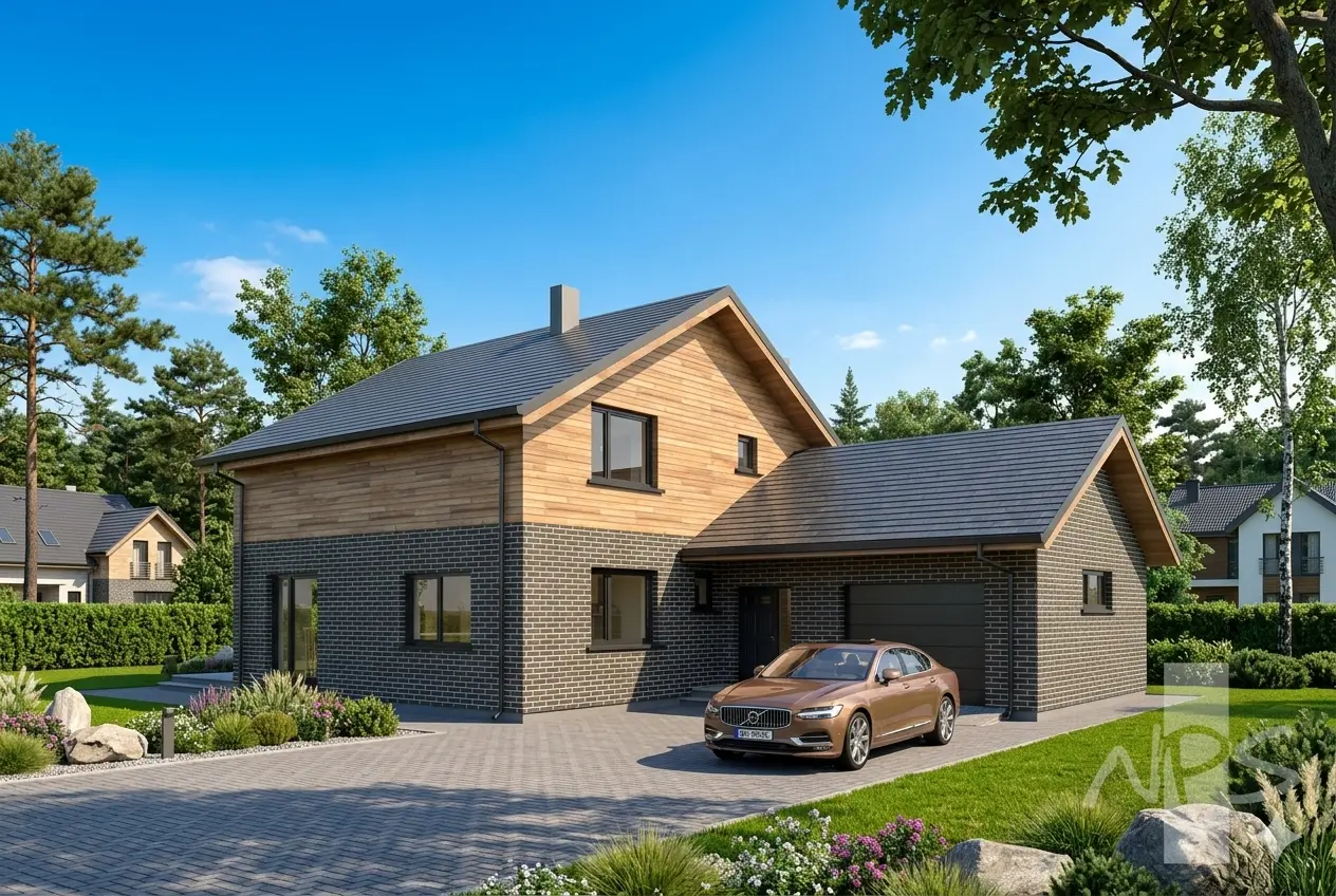 Projekt domu jednorodzinnego o pow. 195 m²: Parterowy z poddaszem użytkowym, 3 Sypialnie, Gabinet, 2 Łazienki, Otwarta kuchnia, Garaż