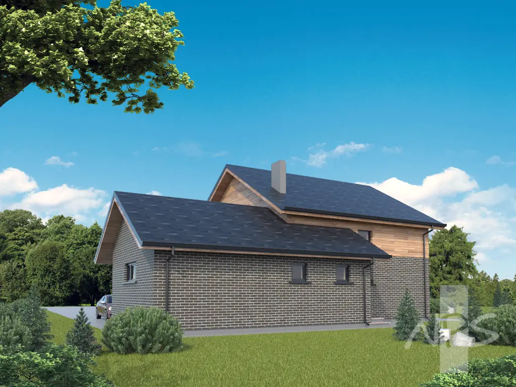 Projekt domu jednorodzinnego o pow. 195 m²: Parterowy z poddaszem użytkowym, 3 Sypialnie, Gabinet, 2 Łazienki, Otwarta kuchnia, Garaż