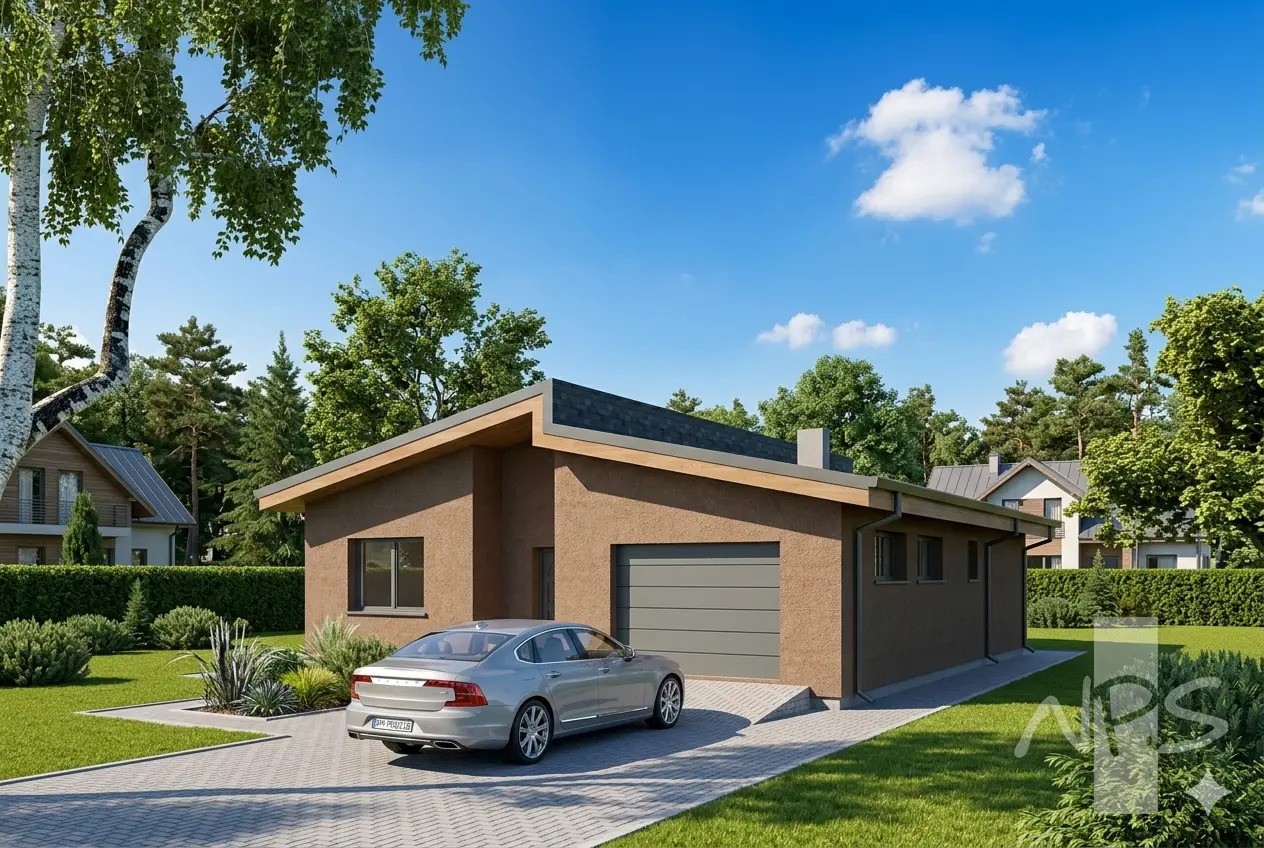 Projekt domu jednorodzinnego o pow. 114 m²: Parterowy, 2 Sypialnie, 1 Łazienki, Otwarta kuchnia, Garaż