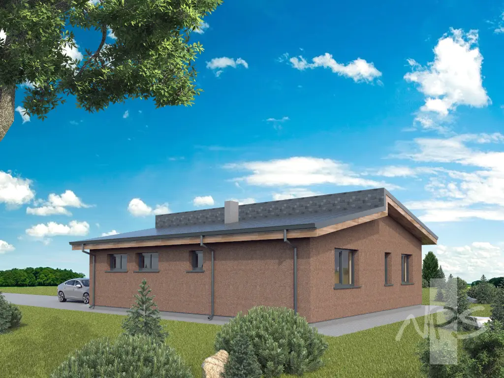 Projekt domu jednorodzinnego o pow. 114 m²: Parterowy, 2 Sypialnie, 1 Łazienki, Otwarta kuchnia, Garaż