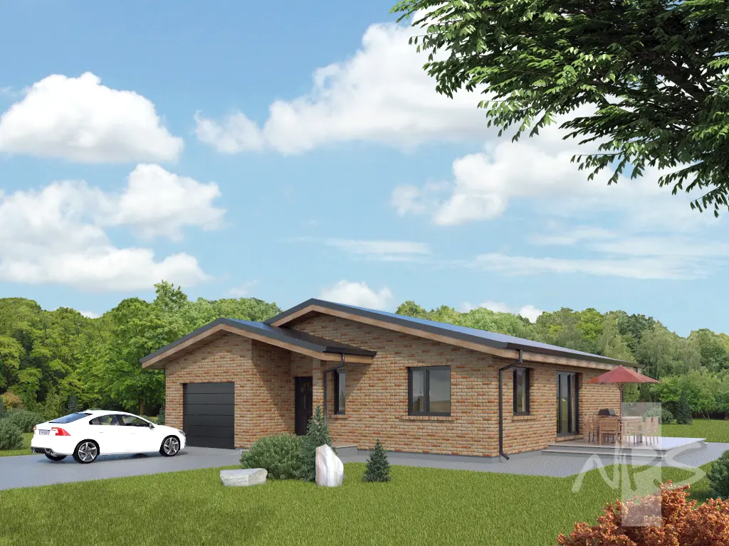 Projekt domu jednorodzinnego o pow. 138 m²: Parterowy, 3 Sypialnie, 1 Łazienki, Otwarta kuchnia, Garaż