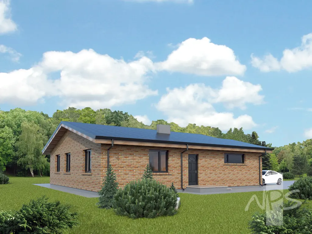 Projekt domu jednorodzinnego o pow. 138 m²: Parterowy, 3 Sypialnie, 1 Łazienki, Otwarta kuchnia, Garaż