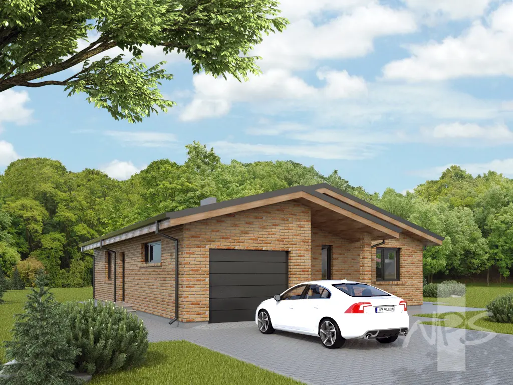 Projekt domu jednorodzinnego o pow. 138 m²: Parterowy, 3 Sypialnie, 1 Łazienki, Otwarta kuchnia, Garaż