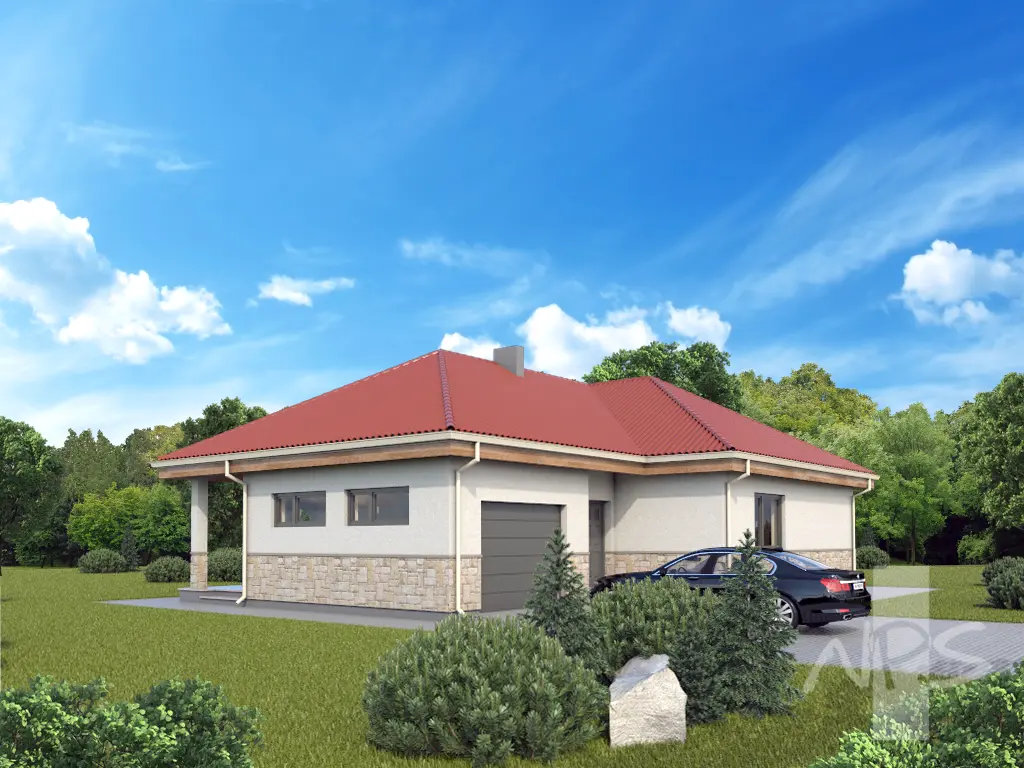 Projekt domu jednorodzinnego o pow. 144 m²: Parterowy, 2 Sypialnie, 2 Łazienki, Otwarta kuchnia, Garaż