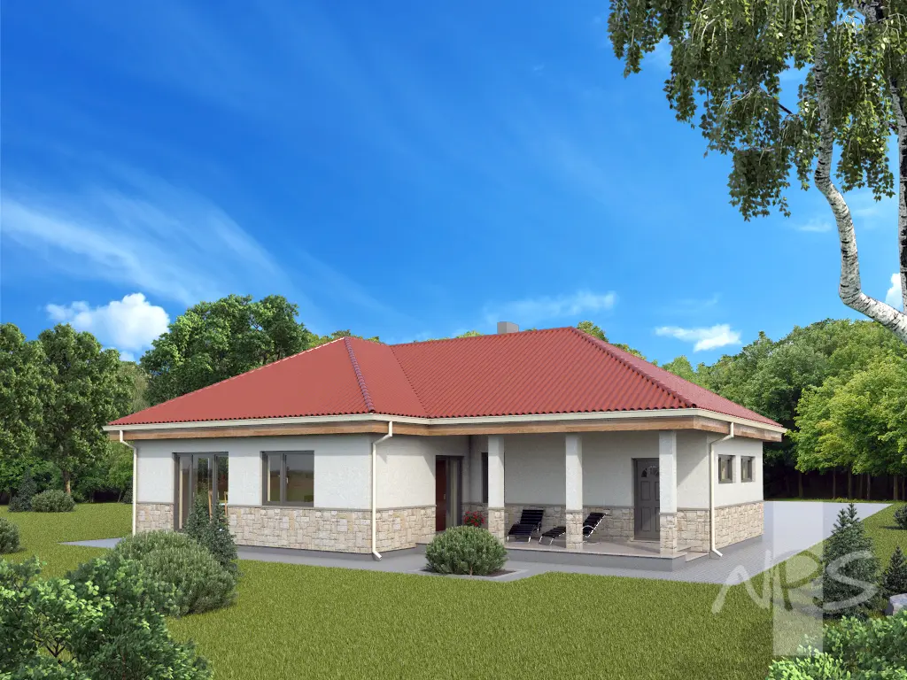 Projekt domu jednorodzinnego o pow. 144 m²: Parterowy, 2 Sypialnie, 2 Łazienki, Otwarta kuchnia, Garaż