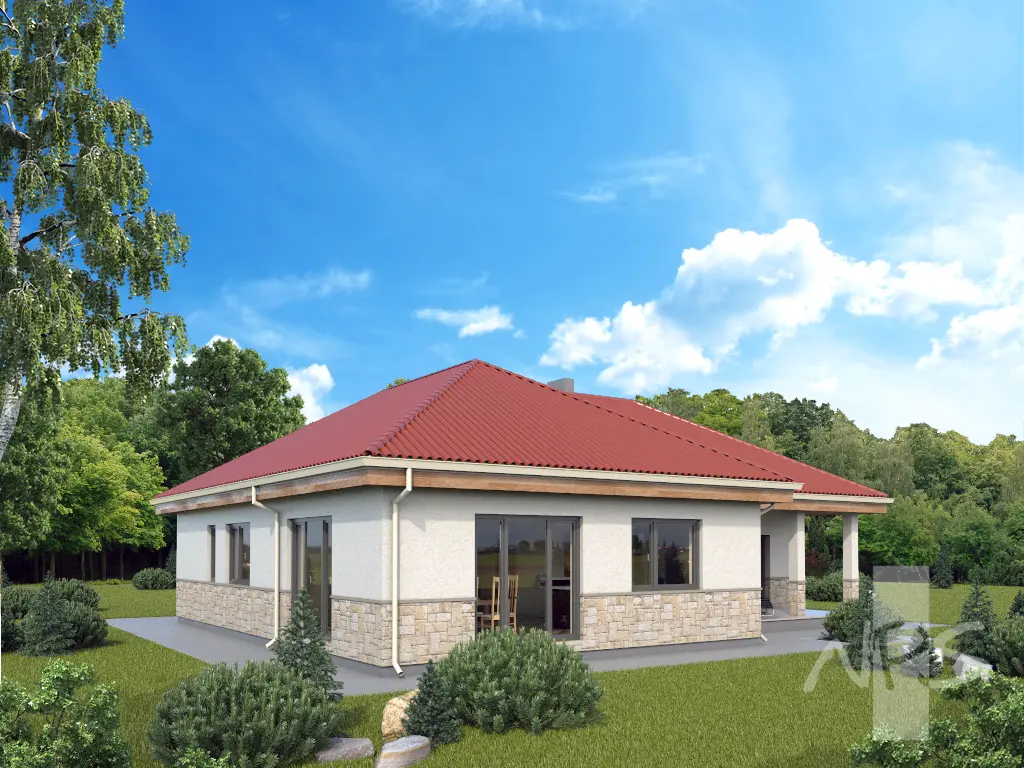 Projekt domu jednorodzinnego o pow. 144 m²: Parterowy, 2 Sypialnie, 2 Łazienki, Otwarta kuchnia, Garaż